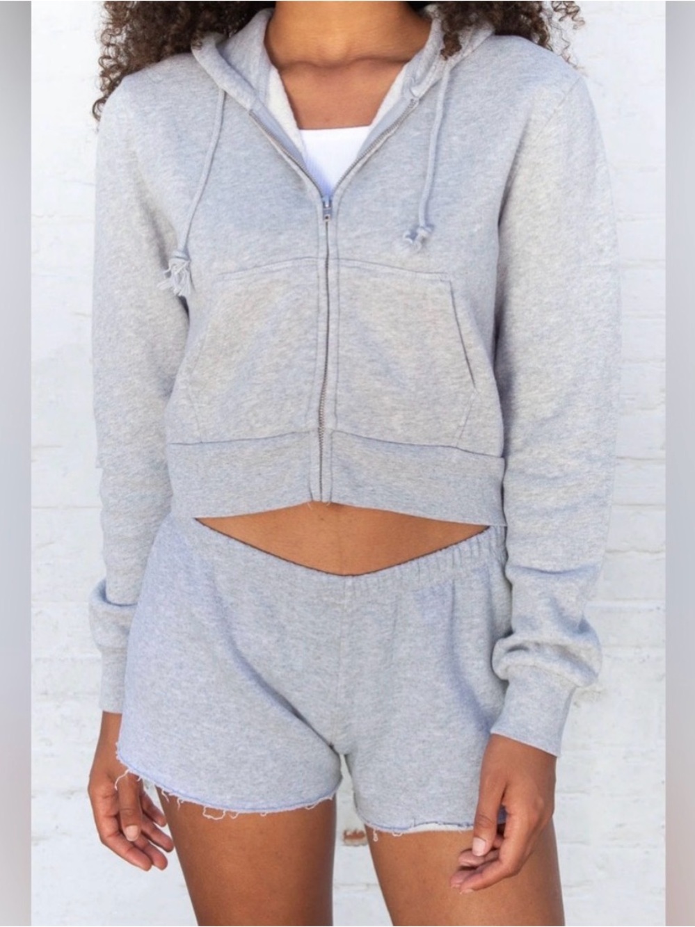 Brandy Melville J.Galt Hoodie Womens XS Faded Green Full Zip Cropped Sweatshirt